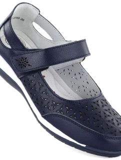 Dámské kožené polobotky na suchý zip tmavě modré model 21997204 - JEZZI