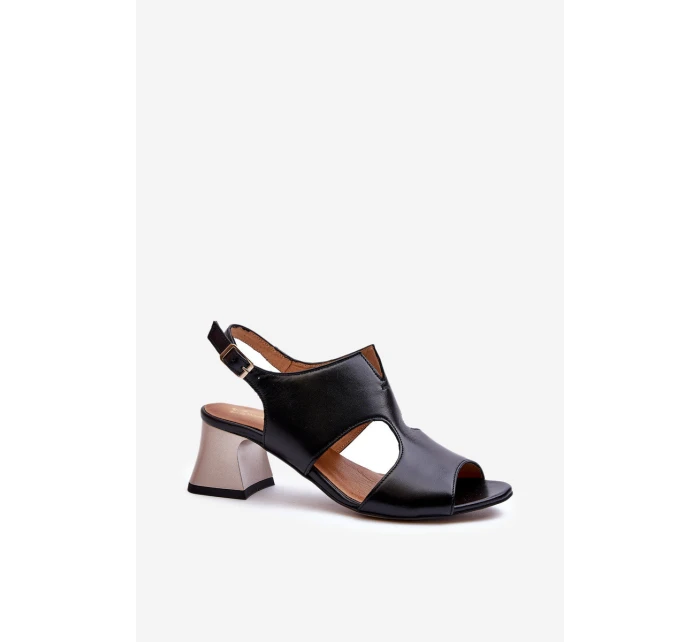 Dámské kožené sandály na podpatku model 21660007 černé - Maciejka