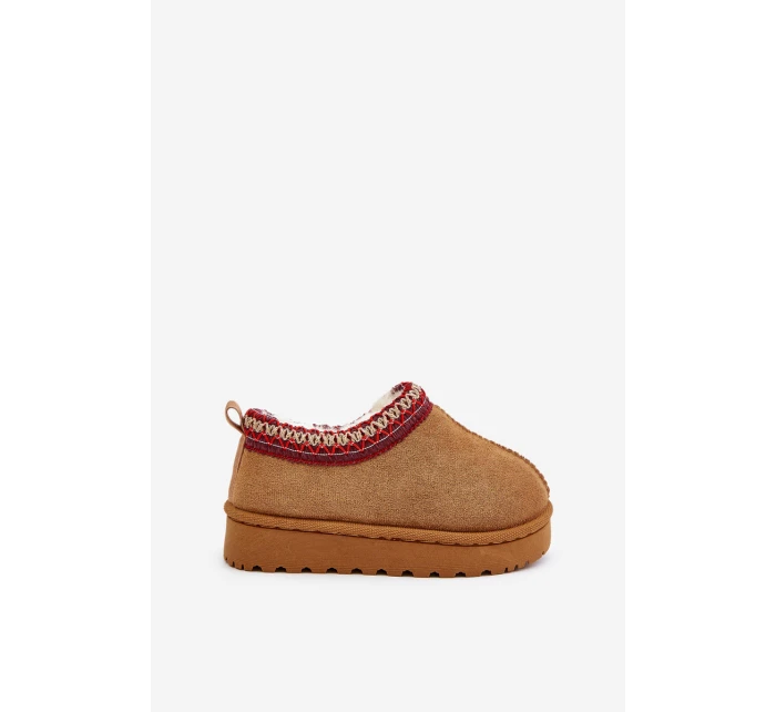 Śniegowce Botki Dziecięce Na Platformie Ocieplane Futerkiem Camel Vilabria