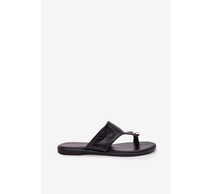 Dámské ploché ekologické kožené pantofle se zlatým detailem Černé Lavessa