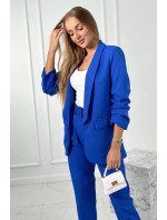 Elegantná súprava saka a nohavíc v chrpovo modrej farbe