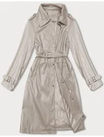 Voľný dámsky kabát z ekologickej kože J Style v teplej béžovej farbe (11Z8101)