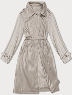 Volný dámský kabát z ekologické kůže v teplé béžové barvě model 19035405 - J.STYLE