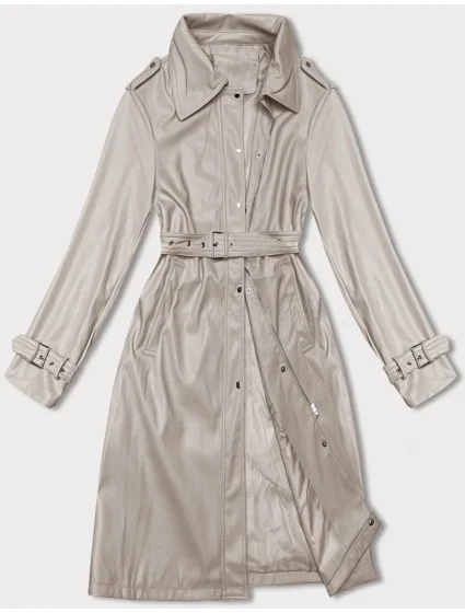 Voľný dámsky kabát z ekologickej kože J Style v teplej béžovej farbe (11Z8101)