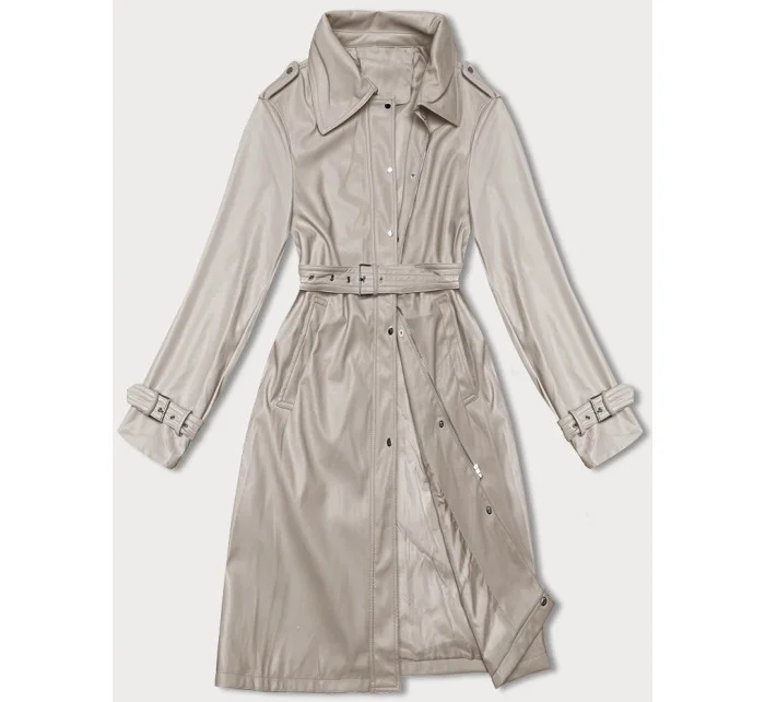 Voľný dámsky kabát z ekologickej kože J Style v teplej béžovej farbe (11Z8101)