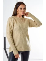 Svetr model 18970345 přes hlavu s módní vazbou béžový - K-Fashion