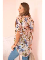 Dámske viskózové tričko s 3/4 rukávmi s akvarelovým vzorom v béžovej farbe Dámske viskózové tričko s 3/4 rukávmi s akvarelovým vzorom v béžovej farbe