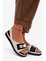 Dámske kožené sandále GR61-5932 béžovo-čierne - D&A