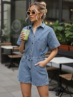 Dámsky krátky džínsový overal so šnúrkou v páse FashionStreet EY2639