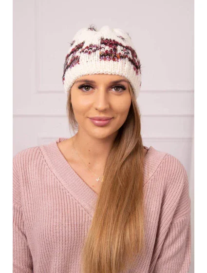 Dámska čiapka Otylia K387 ecru+bordeaux Dámska čiapka Otylia K387 ecru+bordeaux
