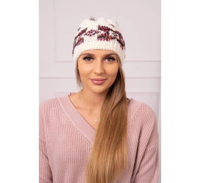 Dámska čiapka Otylia K387 ecru+bordeaux Dámska čiapka Otylia K387 ecru+bordeaux