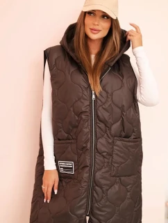 Dámske Plus veľkosť prešívaná vesta s kapucňou na zips Mocca