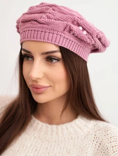 Dámská zimní čepice s ozdobným pletením a krystalky model 21878103 fialová - K-Fashion