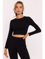 M817 Rebrovaný korzetový top s dlhými rukávmi - čierny