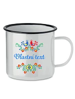 Personalizovaný biely retro plechový pohár s folklórnym vzorom Personalizovaný biely retro plechový pohár s folklórnym vzorom