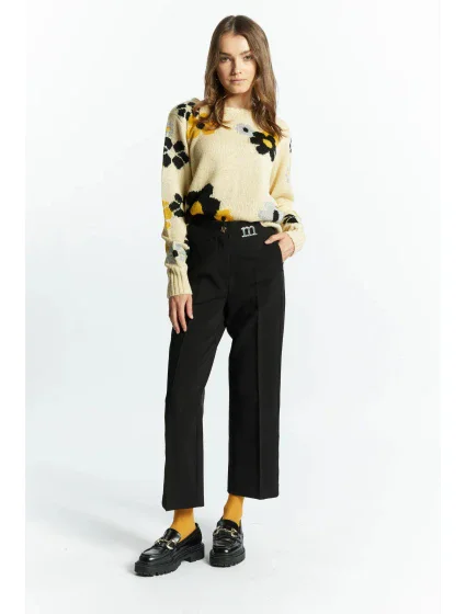 Dámske elegantné nohavice s logom značky / Čierna - Monnari