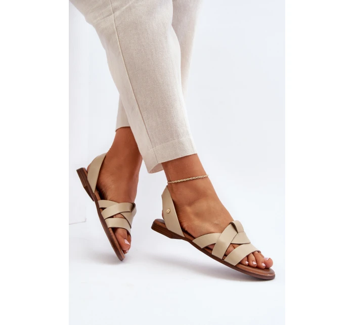 Zazoo 40185 Wygodne Skórzane Wsuwane Sandały Beżowe
