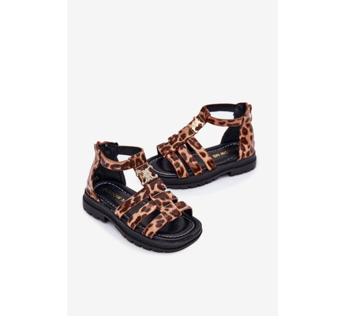 Dziewczęce Sandałki Gladiatorki Ze Złotym Detalem Panterka Vesira Dziewczęce Sandałki Gladiatorki Ze Złotym Detalem Panterka Vesira