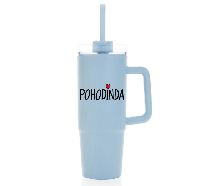 POHODINDA - svetlě modrá cestovní termoska s průhledným víčkem 900 ml