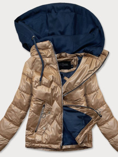 Karamelovo / modrá dámska bunda s kapucňou (BH2003BIG)