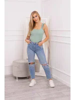 Blúzka s volánikmi bez ramienok tmavá mätová Blúzka s volánikmi bez ramienok tmavá mätová