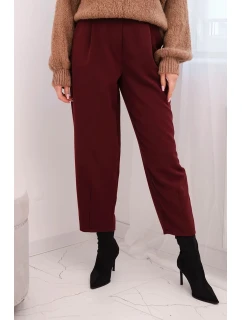 Dámské kalhoty s vysokým pasem a záhyby bordové