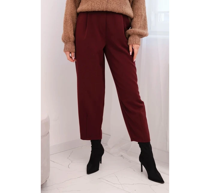 Dámské kalhoty s vysokým pasem a záhyby bordové