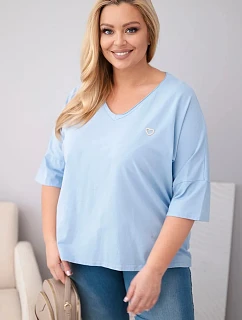 Dámská bavlněná oversize halenka Plus Size s výstřihem do V modrá