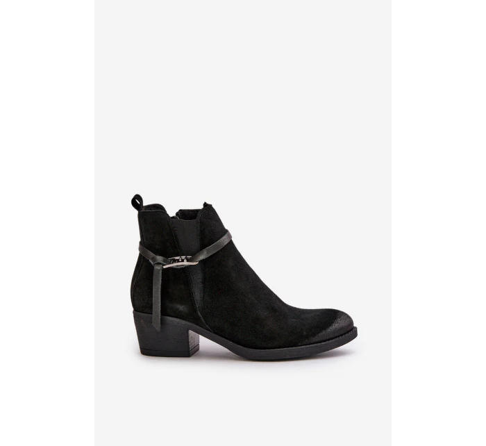 Zazoo 60478 Zamszowe Botki Na Obcasie Ocieplane Zapinane Na Zamek Czarne