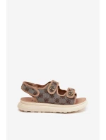 Dámské Vzorované Textilní Sandály Se Zlatými Khaki model 21688023 - Boto Dámské Vzorované Textilní Sandály Se Zlatými Khaki model 21688023 - Boto