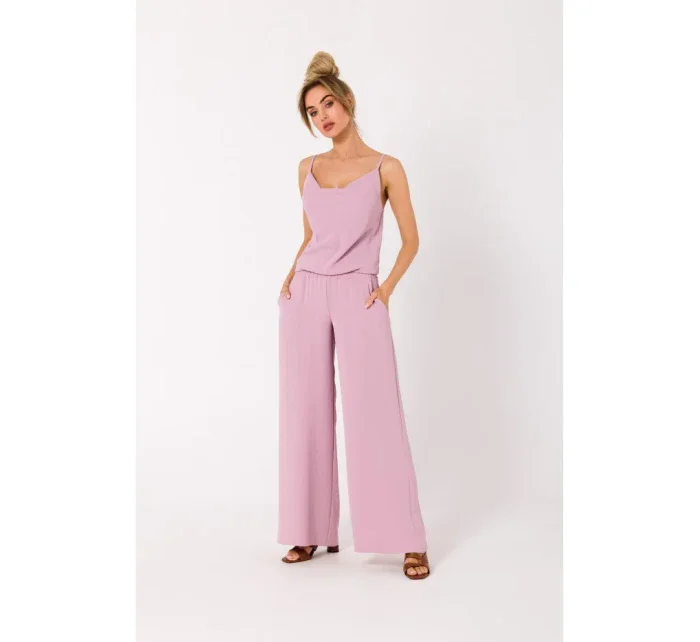 model 18383419 Kombinéza se špagetovými ramínky krepová růžová - Moe model 18383419 Kombinéza se špagetovými ramínky krepová růžová - Moe