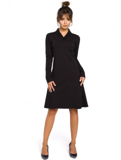 B044 Trapézové šaty s rebrovaným lemom - čierne