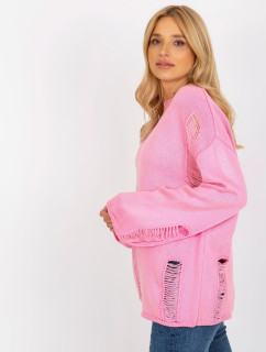Ružový dámsky oversize sveter s dierami