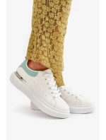 Nízke dámske tenisky z ekokože na platforme bielo-zelené Nevelena Nízke dámske tenisky z ekokože na platforme bielo-zelené Nevelena