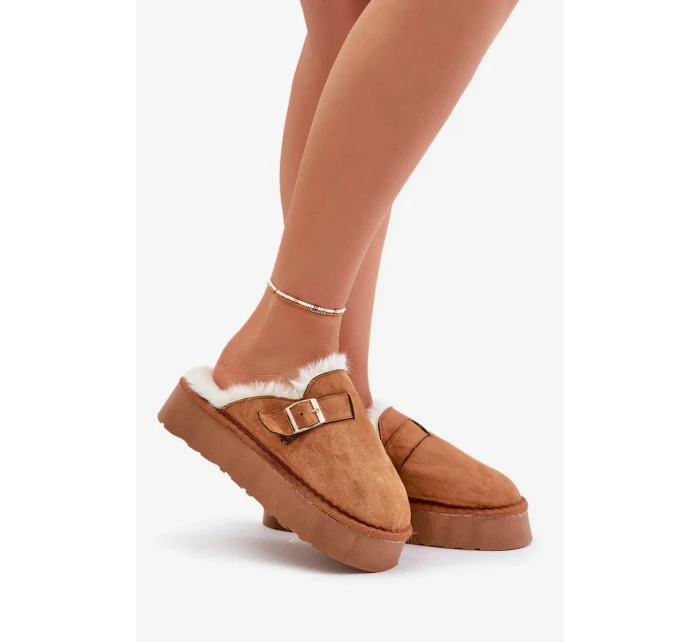Dámske papuče s hrubou podrážkou, s kožušinou a prackou Camel Linneola Dámske papuče s hrubou podrážkou, s kožušinou a prackou Camel Linneola
