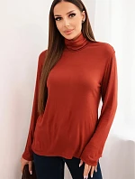 Dámska viskózna blúzka s rolákom a dlhými rukávmi hnedá