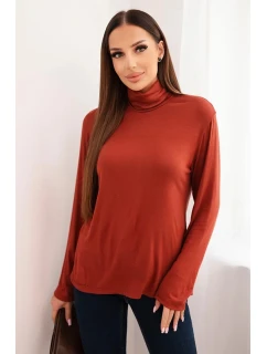 Dámska viskózna blúzka s rolákom a dlhými rukávmi hnedá