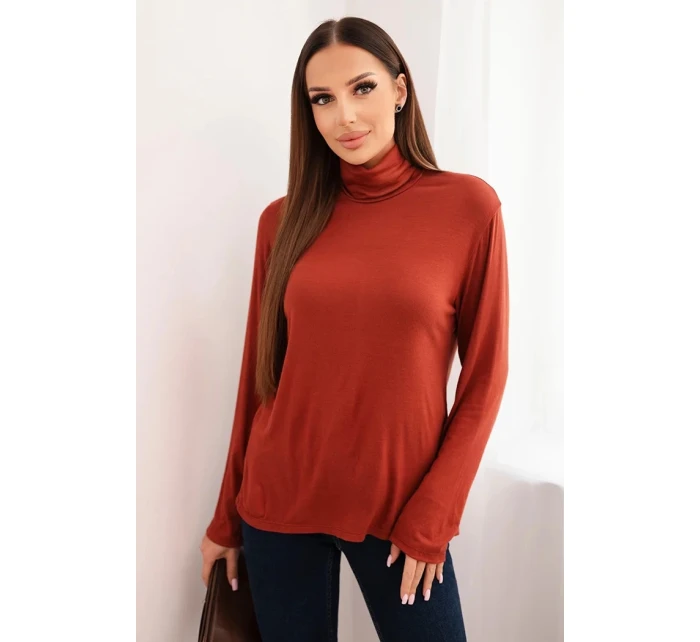 Dámska viskózna blúzka s rolákom a dlhými rukávmi hnedá