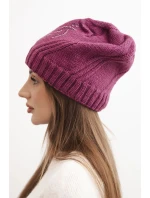 Dámská zimní čepice s vlnou a ozdobou z  tmavě fialová model 21783043 - K-Fashion