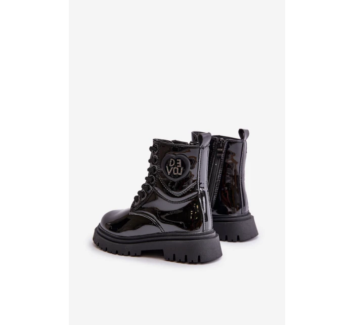 Lakované boty dívčí zateplené kožešinou na zip černé model 21672490 - Boto Lakované boty dívčí zateplené kožešinou na zip černé model 21672490 - Boto