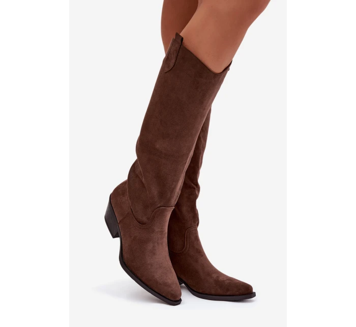 Dámské Kovábojky Na Podpatku Z Eko Semiše Hnědé Esmira Dámské Kovábojky Na Podpatku Z Eko Semiše Hnědé Esmira