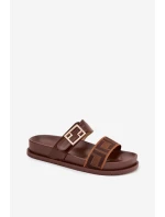 Dámské pantofle s zlatým sponou hnědé model 21898353 - Boto