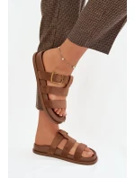 Dámské pantofle s pásky a zlatým hnědé model 21919139 - Boto