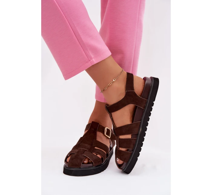 Dámské římské sandály s zlatou sponou na platformě Čokoládová Terelina Dámské římské sandály s zlatou sponou na platformě Čokoládová Terelina