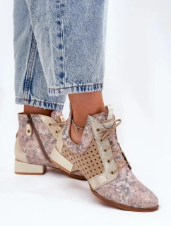 Dámske zateplené kožené členkové topánky - béžovo-zlaté Maciejka