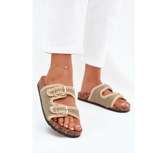 Dámske háčkované papuče so zlatými prackami - zelené Fenira Dámske háčkované papuče so zlatými prackami - zelené Fenira