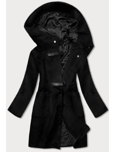 Krátky čierny dámsky kabát s kapucňou (GSQ2311)
