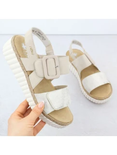 Dámske sandále na podpätku béžové Rieker 69260-60