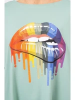 Oversize halenka s potiskem model 18745336 rtů tmavě mátová - K-Fashion Oversize halenka s potiskem model 18745336 rtů tmavě mátová - K-Fashion