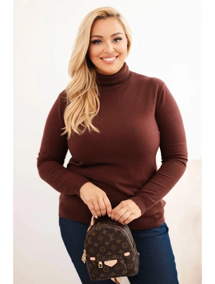 Dámský svetr Plus Size z viskózy model 21321810 střihu hnědý - K-Fashion Dámský svetr Plus Size z viskózy model 21321810 střihu hnědý - K-Fashion